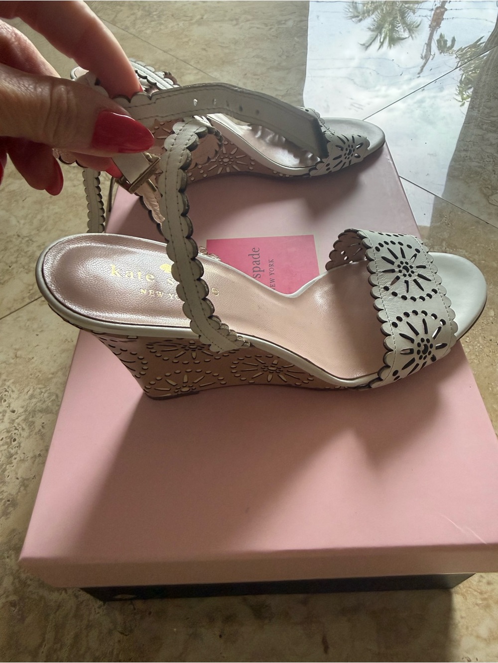 Kate Spade Iago Laser-Cut Wedge Sandals - Picture 5 of 7